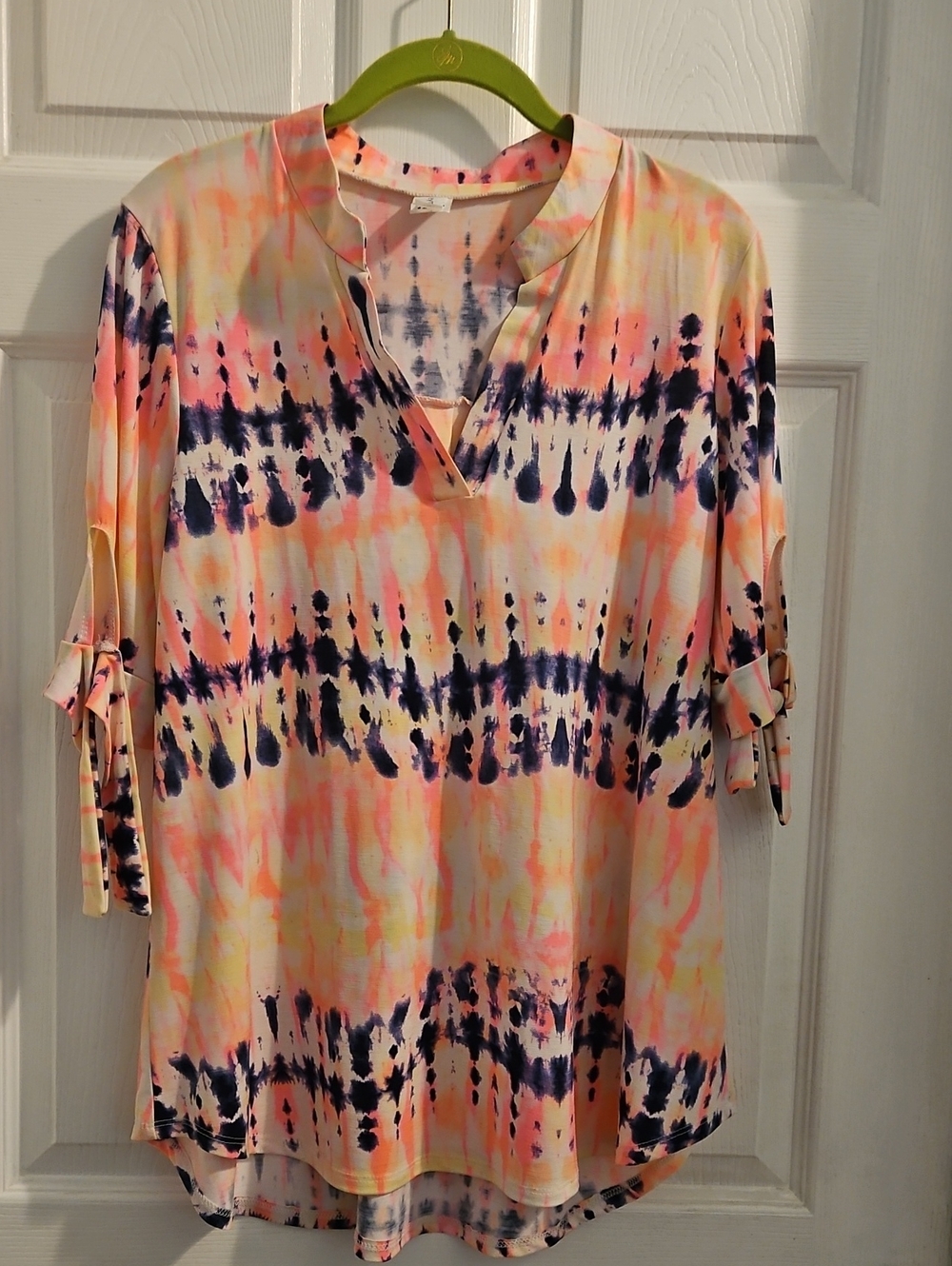 Honeyme Peach & Navy Tie-Dye V-Neck Tunic